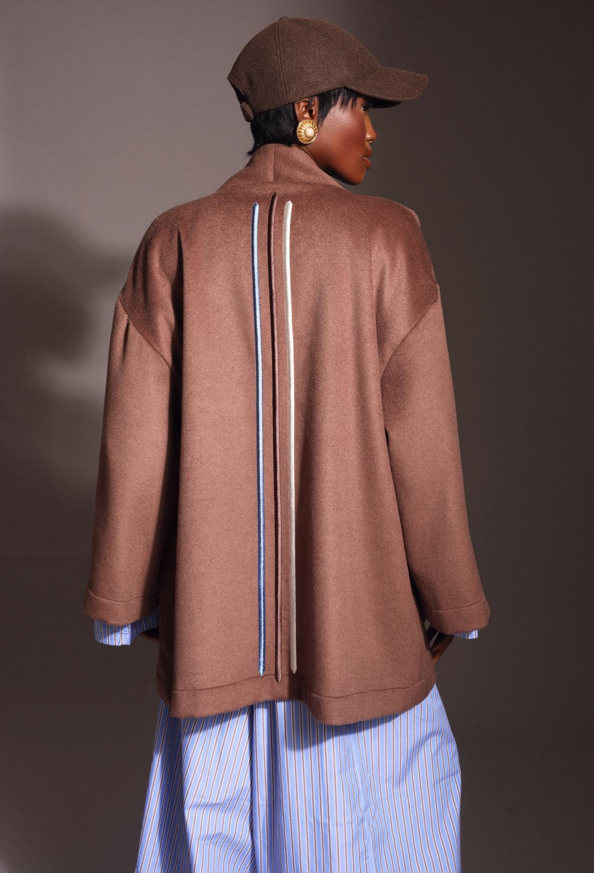 Striped Cotton & Brown Wool Jacket Three-Piece Set