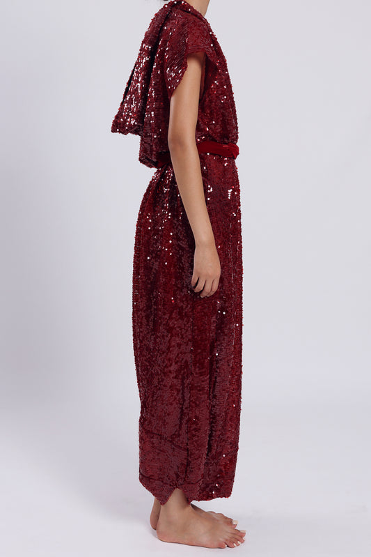 Sequin Jumpsuit - Burgundy