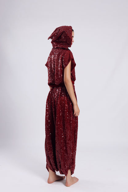 Sequin Jumpsuit - Burgundy