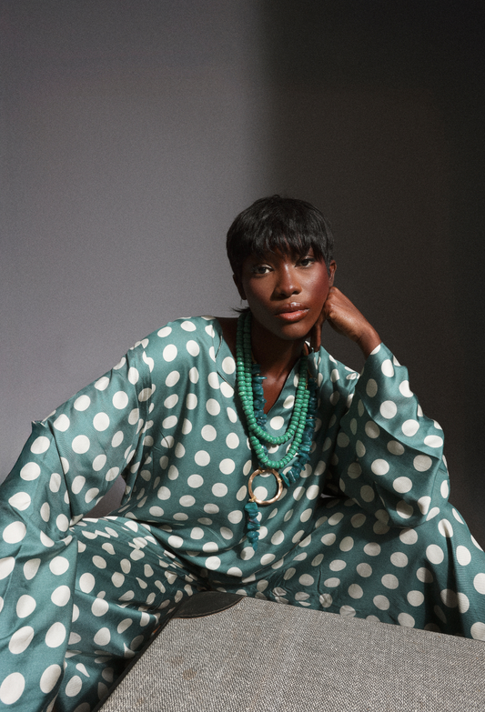 Silk Polka Dot Two-Piece Set - Green
