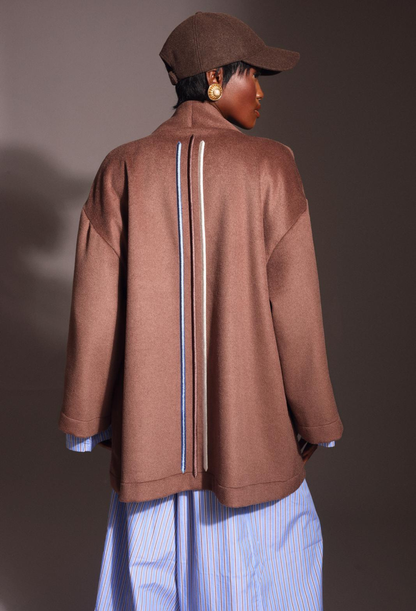 Striped Cotton & Brown Wool Jacket Three-Piece Set