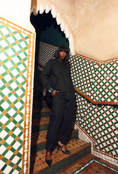 Cotton & Wool Green Cape Three-Piece Set