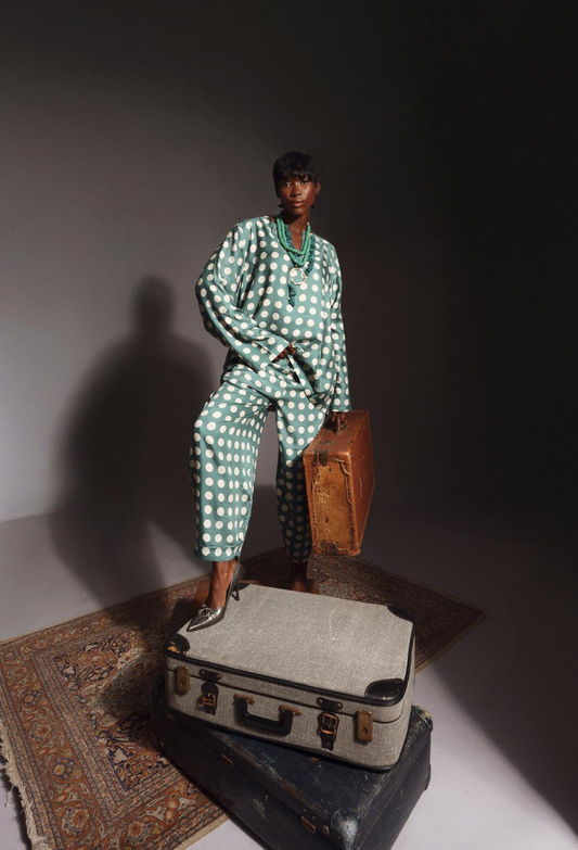 Silk Polka Dot Two-Piece Set - Green