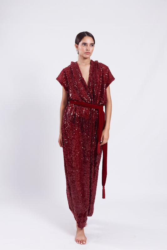 Sequin Jumpsuit - Burgundy